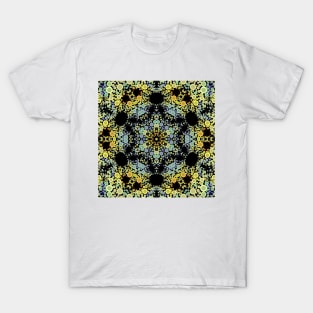 Dot Mandala Flower Yellow Blue and Grey T-Shirt